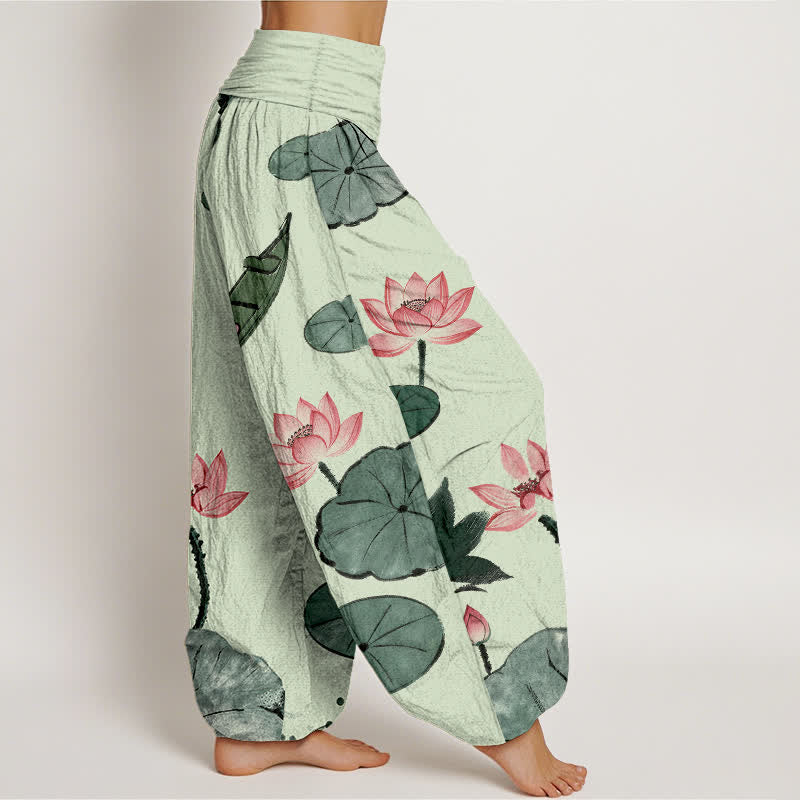 Buddha Stones Dames harembroek met elastische Taille en oosters lotuspatroon van katoen - image 10