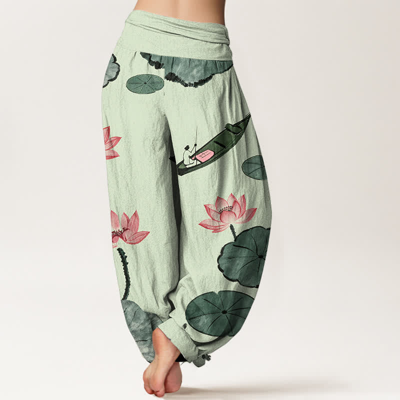 Buddha Stones Dames harembroek met elastische Taille en oosters lotuspatroon van katoen - image 9