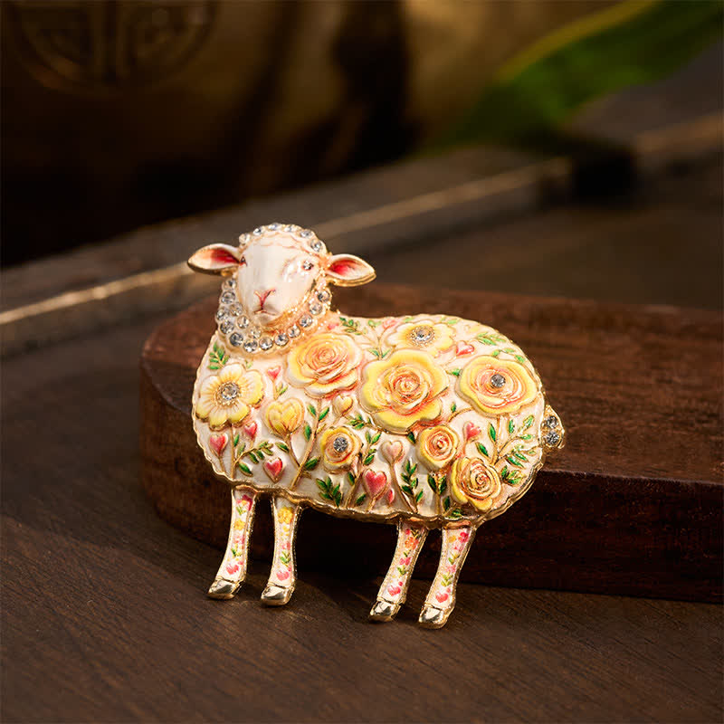 Buddha Stones Jaar van de Geit Koperen Ram Reliëf Snijwerk Bloemmotief Energie Broche - image 12