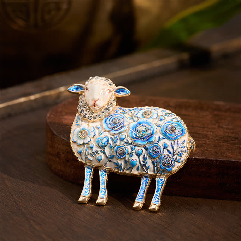 Buddha Stones Jaar van de Geit Koperen Ram Reliëf Snijwerk Bloemmotief Energie Broche - image 8