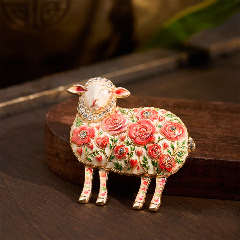 Buddha Stones Jaar van de Geit Koperen Ram Reliëf Snijwerk Bloemmotief Energie Broche - image 3