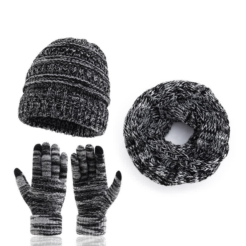 Buddha Stones Herfst/Winter Kabelgebreide Muts Sjaal Handschoenen Set Damesmuts - Zilver - image 9