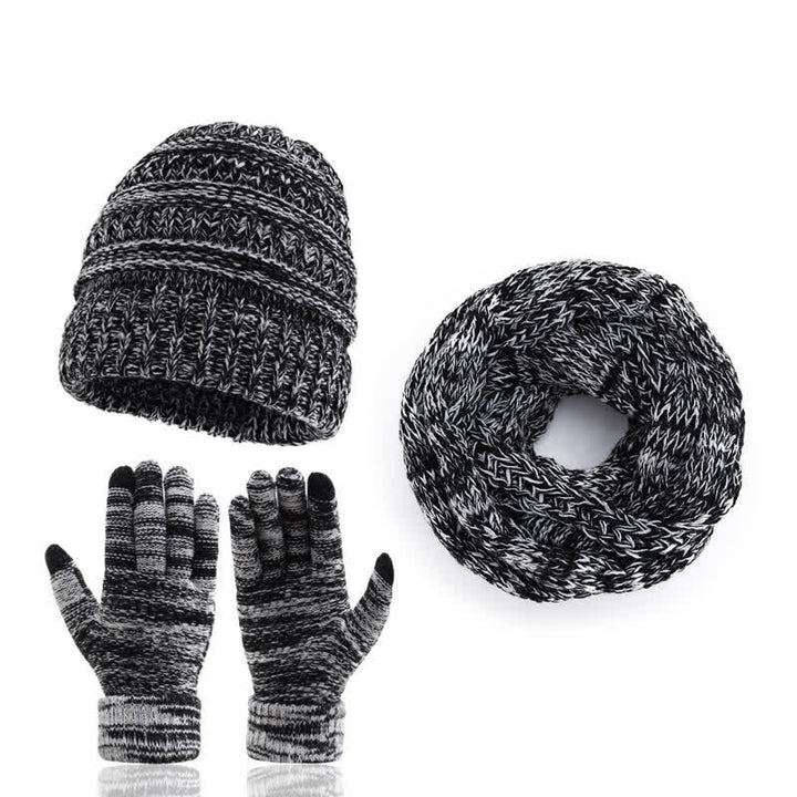Buddha Stones Herfst/Winter Kabelgebreide Muts Sjaal Handschoenen Set Damesmuts - Zilver - image 9