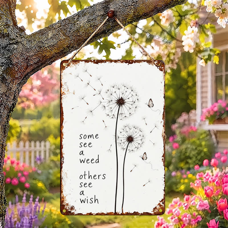 Buddha Stones "Sommigen zien onkruid, anderen zien een wens" Paardenbloem Wens Citaat Rustiek Ontwerp Vlinder Metaal IJzer Wandkunst met betekenisvolle symbolen - image 0