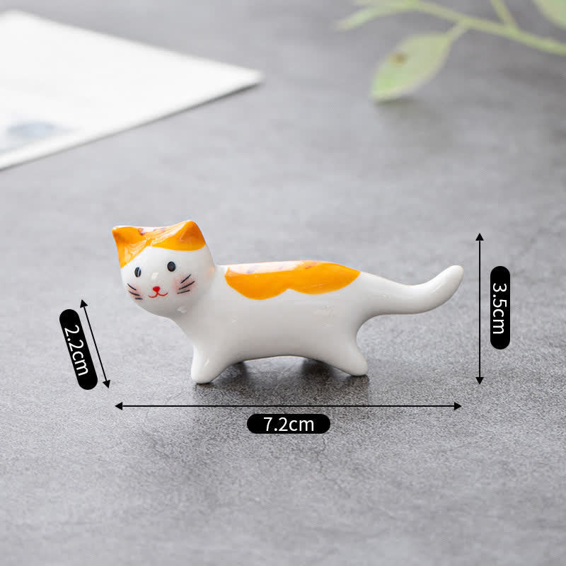 Buddha Stones Geglazuurde keramische kattenhouder voor op tafel - Oranje Wit - image 1