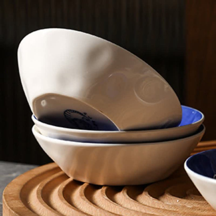 Buddha Stones Blauw-witte keramische ronde sauskom met speelse kat - image 12