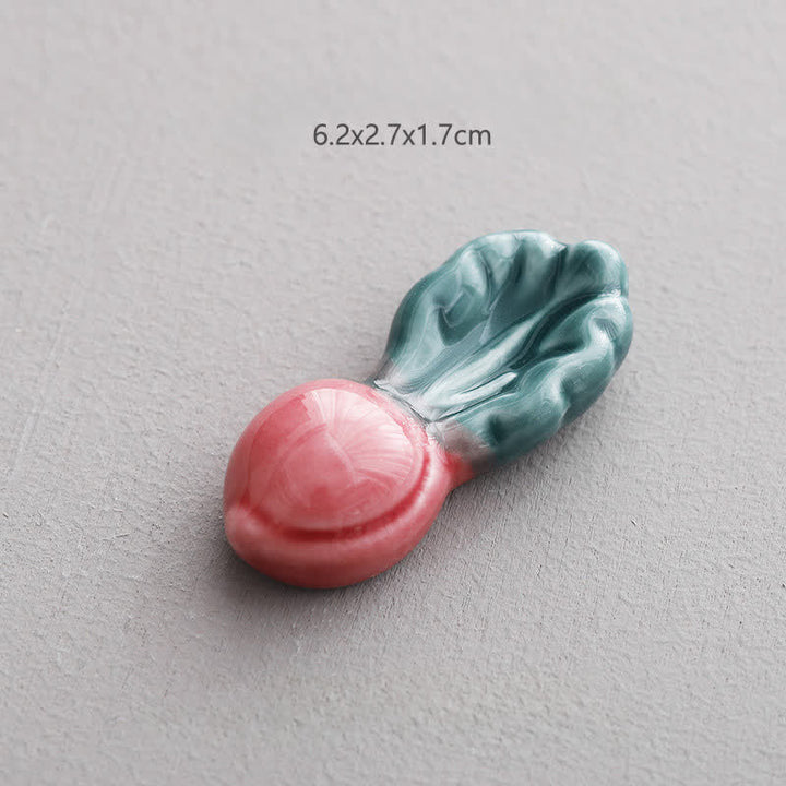 Buddha Stones Mini-eetstokjeshouder van keramiek met groentemotief voor op tafel - Roze radijs, ca. 6,2 × 2,7 × 1,7 cm - Keramiek - image 1