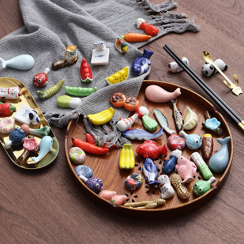 Buddha Stones Mini-eetstokjeshouder van keramiek met groentemotief voor op tafel - image 0