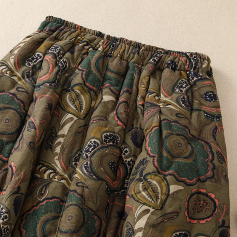 Buddha Stones Retro elegante damesrok met bloemenprint en Zakken voor de herfst/winter. - image 4