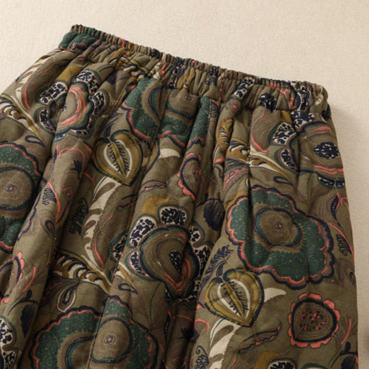 Buddha Stones Retro elegante damesrok met bloemenprint en Zakken voor de herfst/winter. - image 4