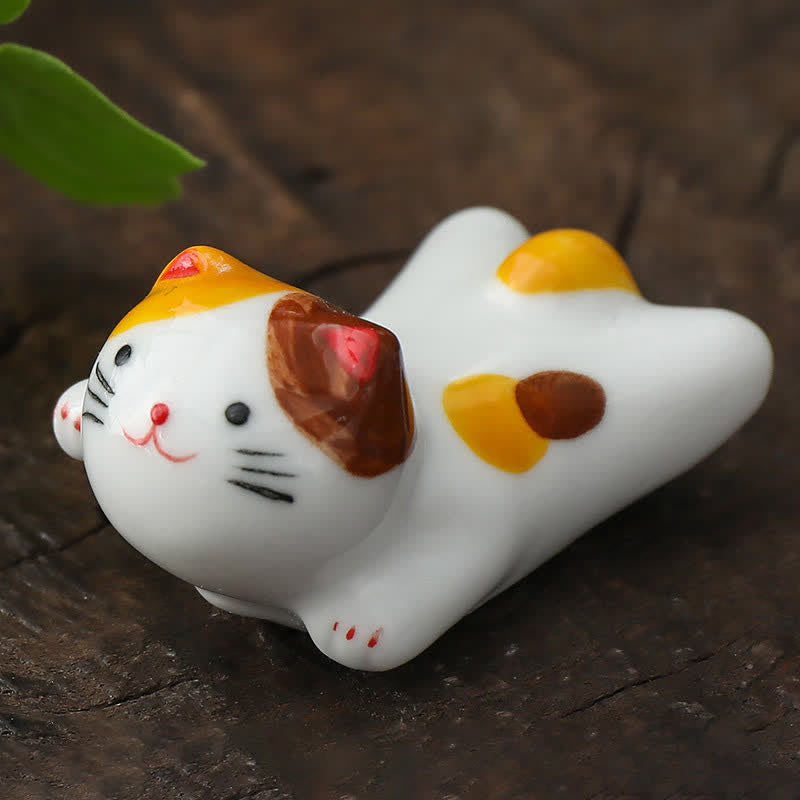 Buddha Stones Handbeschilderde kleine schattige katten keramische eetstokjeshouder - Geelbruin, ca. 5,1 × 3,1 × 2,5 cm - image 4