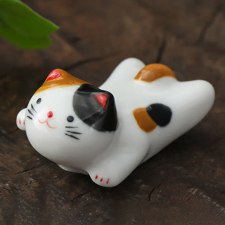 Buddha Stones Handbeschilderde kleine schattige katten keramische eetstokjeshouder - Bruin Zwart Ca. 5,1 × 3,1 × 2,5 cm - image 1