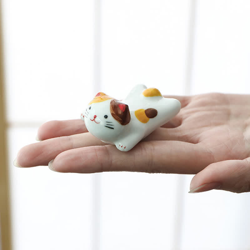 Buddha Stones Handbeschilderde kleine schattige katten keramische eetstokjeshouder - image 8