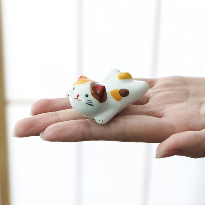 Buddha Stones Handbeschilderde kleine schattige katten keramische eetstokjeshouder - image 8