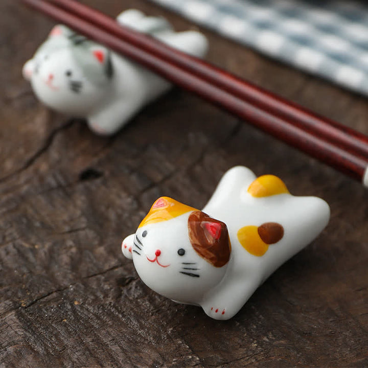 Buddha Stones Handbeschilderde kleine schattige katten keramische eetstokjeshouder - image 16
