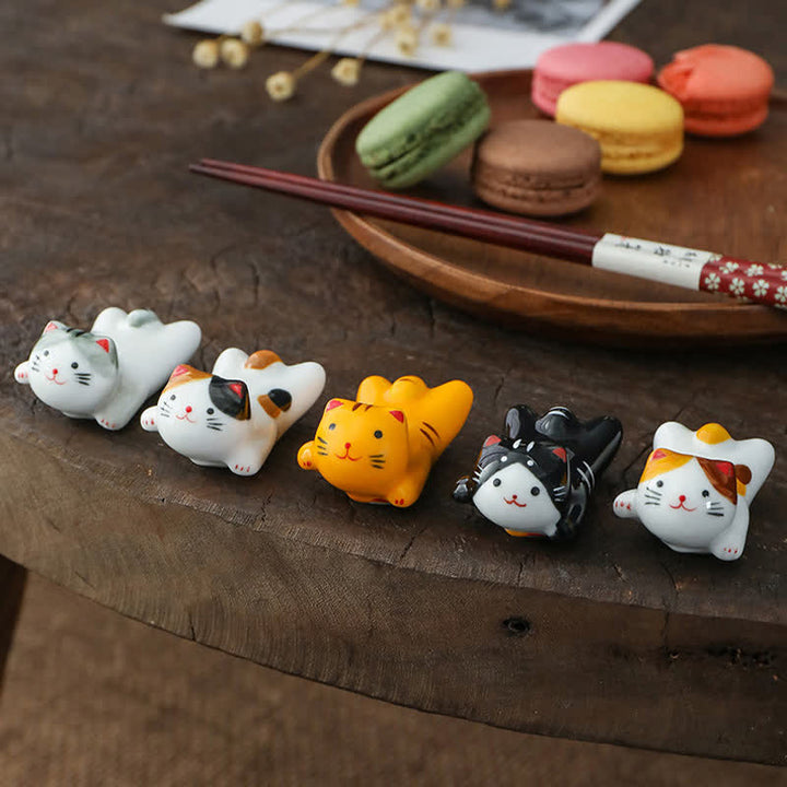 Buddha Stones Handbeschilderde kleine schattige katten keramische eetstokjeshouder - image 14