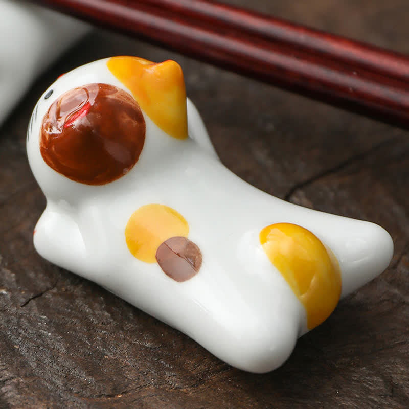 Buddha Stones Handbeschilderde kleine schattige katten keramische eetstokjeshouder - image 5