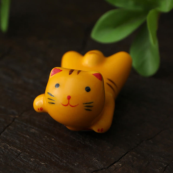 Buddha Stones Handbeschilderde kleine schattige katten keramische eetstokjeshouder - image 11