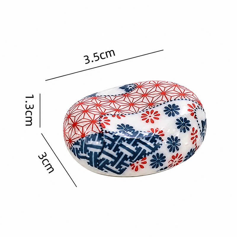 Buddha Stones Keramische ovale eetstokjeshouder met bloemenpatroon voor tuinbonen - Bloemenpatroon, ca. 3,5 × 3,0 × 1,3 cm - Keramiek - image 1
