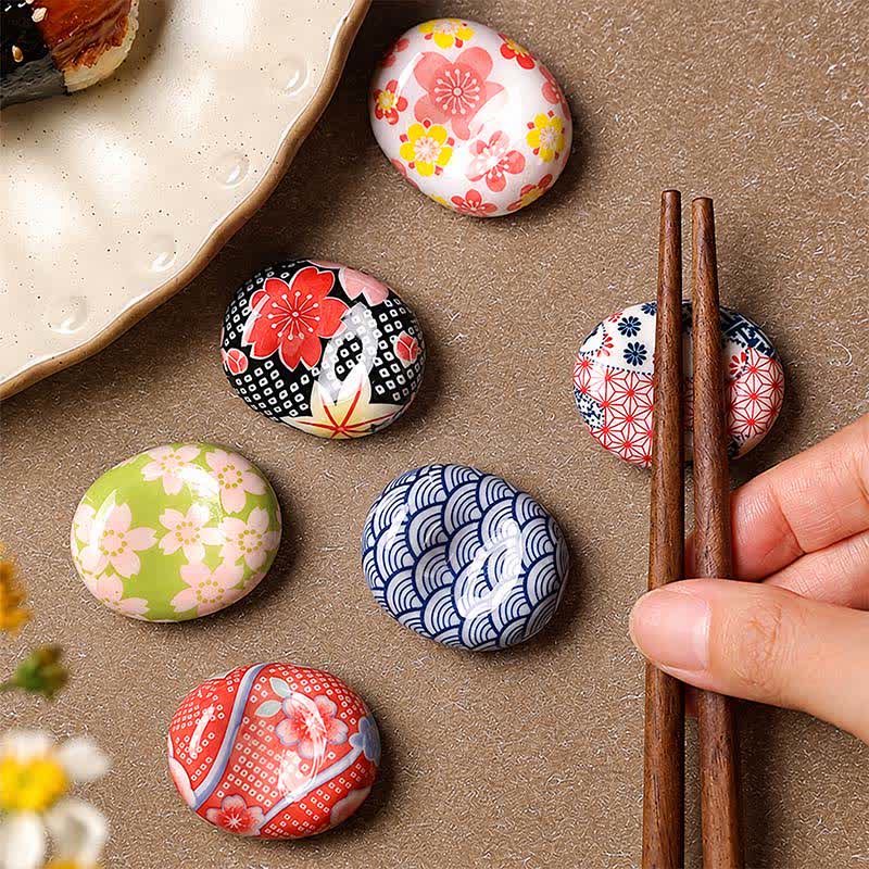 Buddha Stones Keramische ovale eetstokjeshouder met bloemenpatroon voor tuinbonen - image 0