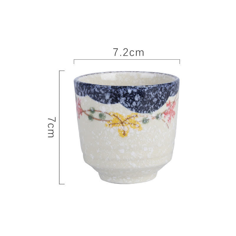 Buddha Stones Handbeschilderd Theekopje van puur keramiek met lotusbloem, vogel, koivis en wilgenmotief, 150 ml. - Meerkleurig, ca. 7,2 × 7 cm - 101-200 ml - image 1