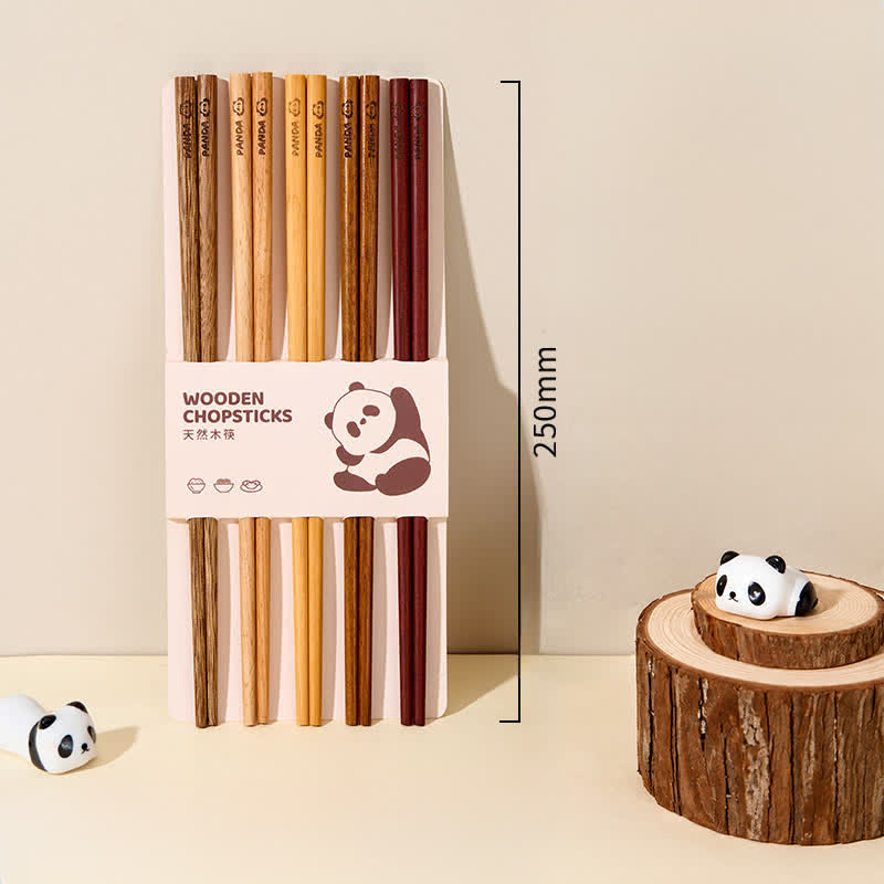 Buddha Stones Eetstokjes van wengéhout, rood sandelhout en een panda-familieset. - 5 paar/verpakking eetstokjes van gemengd hout - image 1