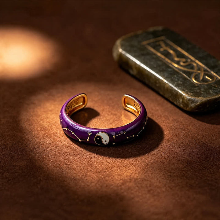 Buddha Stones Koperen Yin Yang Paarse Grote Beer Ontwerp Balans Open Ring - Yin Yang (Balans ♥ Harmonie) - Ongeveer 18mm(US 8) - image 0