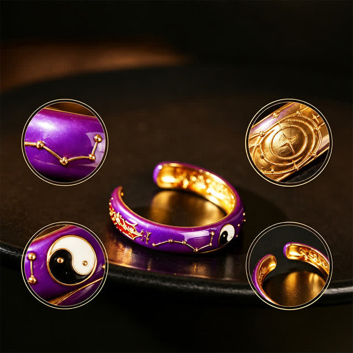 Buddha Stones Koperen Yin Yang Paarse Grote Beer Ontwerp Balans Open Ring - image 2