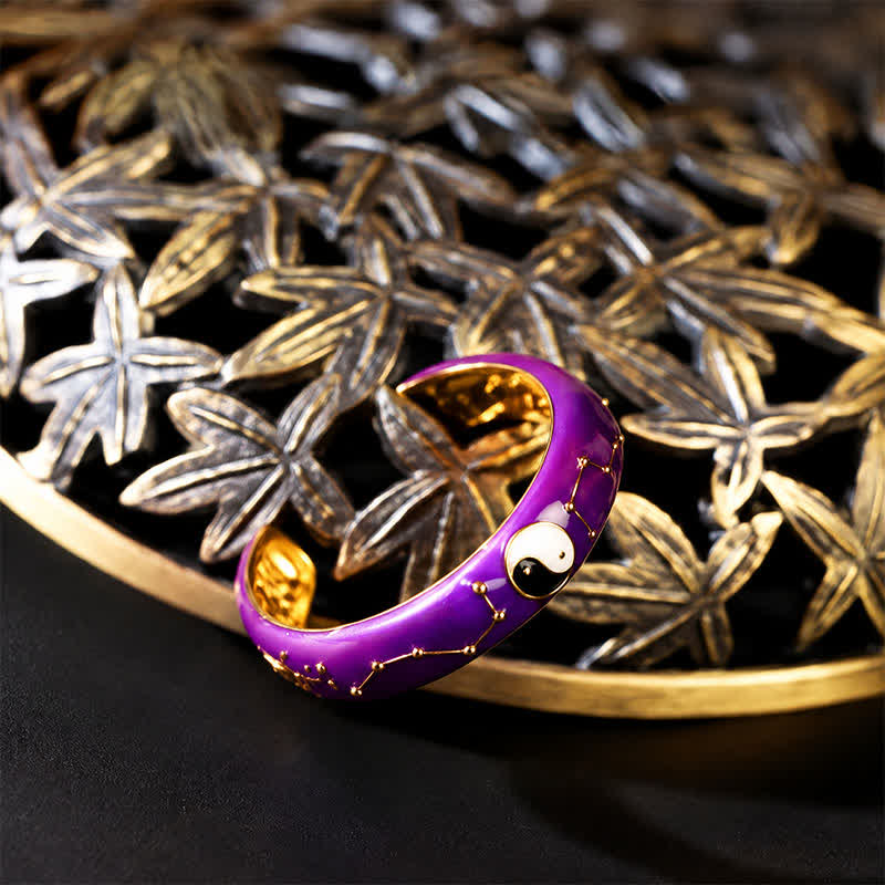 Buddha Stones Koperen Yin Yang Paarse Grote Beer Ontwerp Balans Open Ring - image 3
