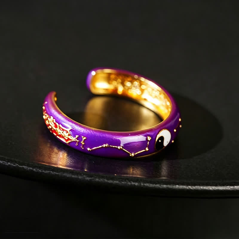 Buddha Stones Koperen Yin Yang Paarse Grote Beer Ontwerp Balans Open Ring - image 1