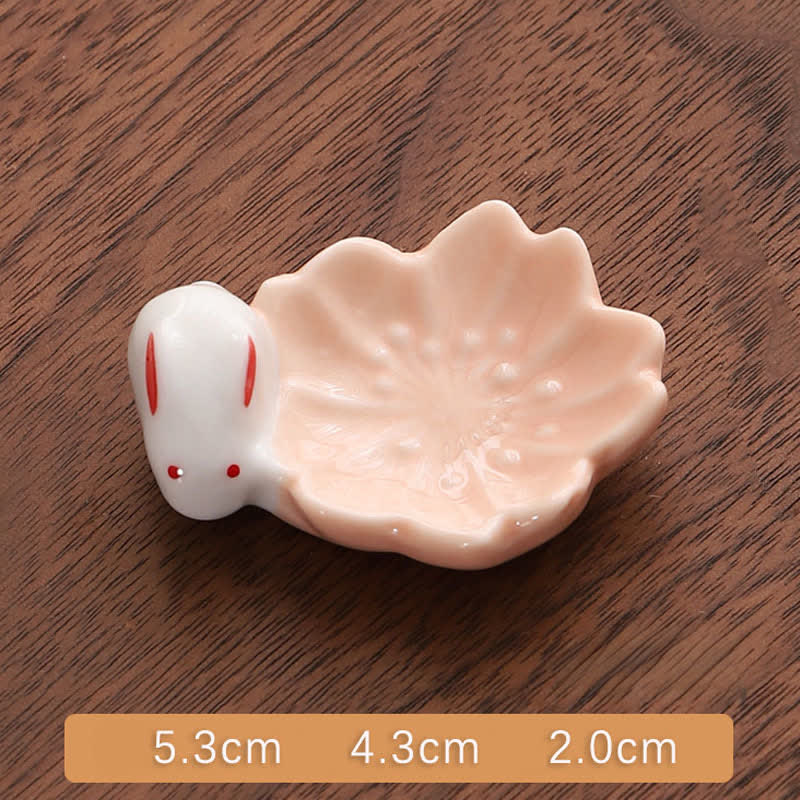 Buddha Stones Kleine keramische eetstokjeshouder in Sakura-konijnstijl - Oranje Sakura Konijn Ca. 5,3 × 4,3 × 2,0 cm - Keramiek - image 1