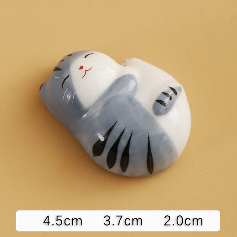 Buddha Stones Kleine keramische gelukskat eetstokjeshouder voor op tafel - Klein blauw katje, ca. 4,5 × 3,7 × 2,0 cm - image 17
