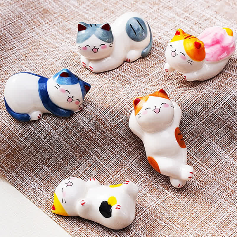 Buddha Stones Kleine keramische gelukskat eetstokjeshouder voor op tafel - image 11