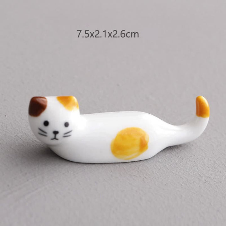 Buddha Stones Keramische eetstokjeshouder met speels kattendesign - Bruin-geeloorige krulstaartkat, ca. 7,5 × 2,1 × 2,6 cm - Keramiek - image 6