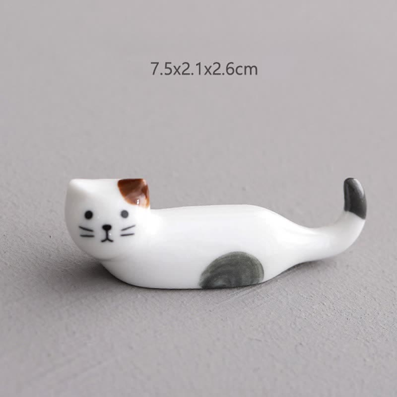 Buddha Stones Keramische eetstokjeshouder met speels kattendesign - Bruinoorige krulstaartkat, ca. 7,5 × 2,1 × 2,6 cm - Keramiek - image 5