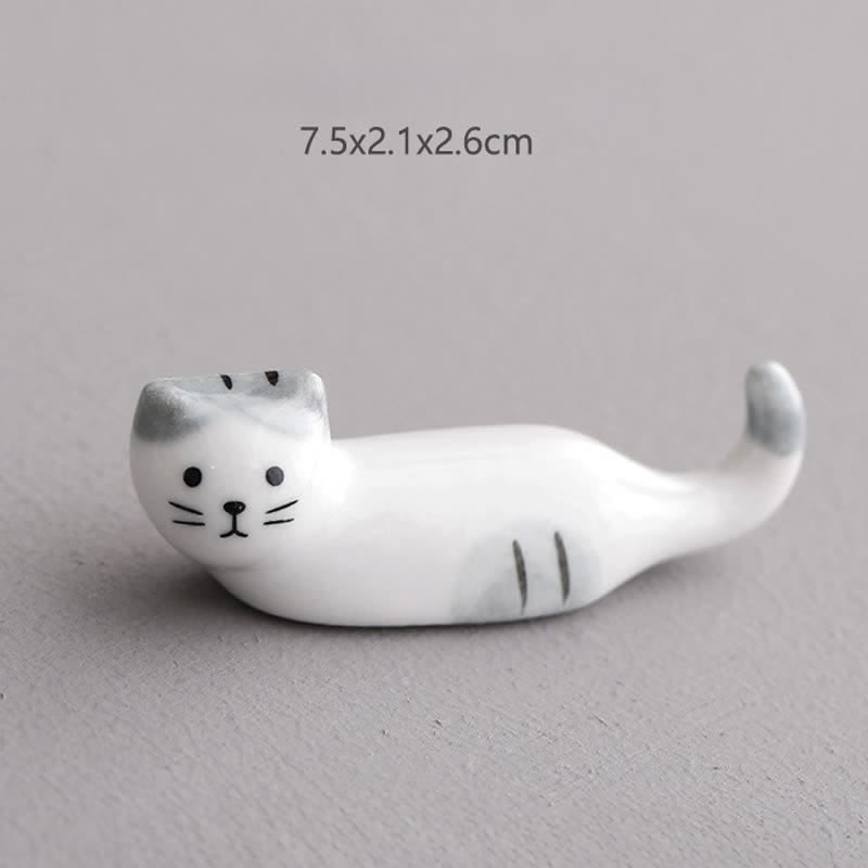 Buddha Stones Keramische eetstokjeshouder met speels kattendesign - Grijsoorige krulstaartkat, ca. 7,5 × 2,1 × 2,6 cm - Keramiek - image 2