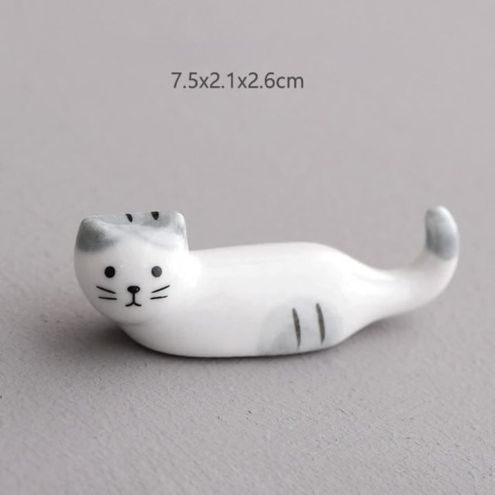 Buddha Stones Keramische eetstokjeshouder met speels kattendesign - Grijsoorige krulstaartkat, ca. 7,5 × 2,1 × 2,6 cm - Keramiek - image 2
