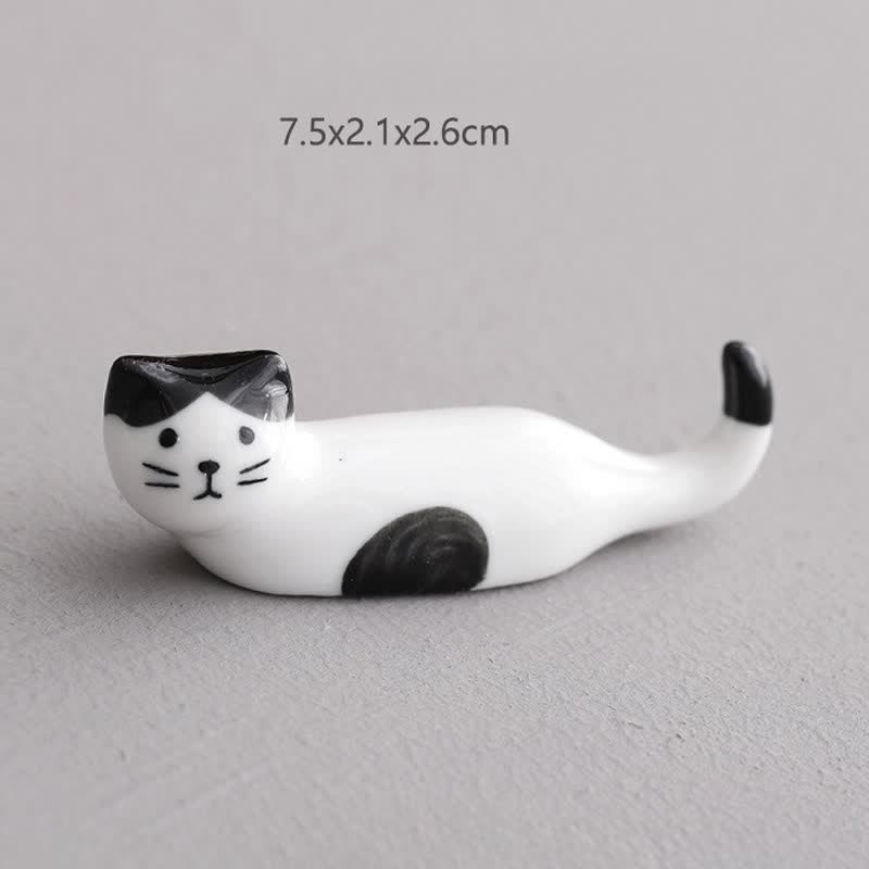 Buddha Stones Keramische eetstokjeshouder met speels kattendesign - Zwartoorige krulstaartkat, ca. 7,5 × 2,1 × 2,6 cm - Keramiek - image 7