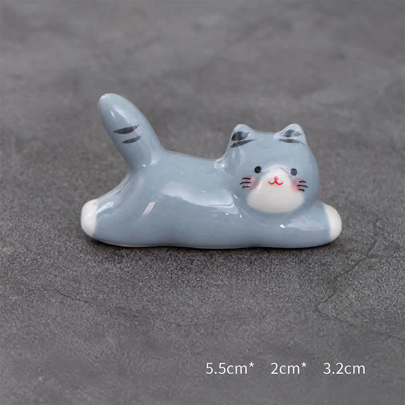 Buddha Stones Keramische eetstokjeshouder met speels kattendesign - Grijs, ca. 5,5 × 2 × 3,2 cm - Keramiek - image 22
