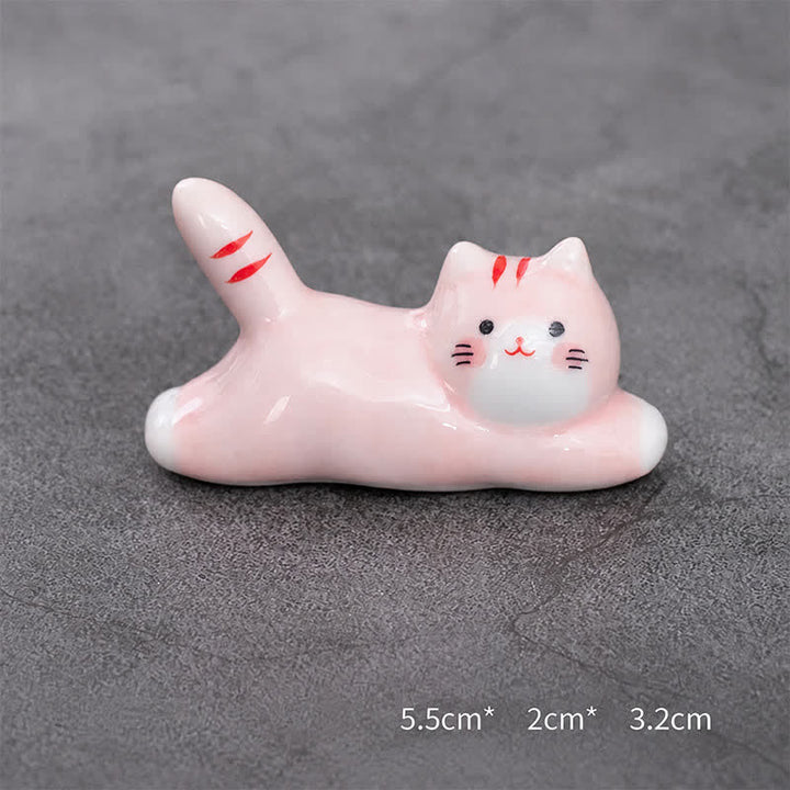 Buddha Stones Keramische eetstokjeshouder met speels kattendesign - Roze, ca. 5,5 × 2 × 3,2 cm - Keramiek - image 14