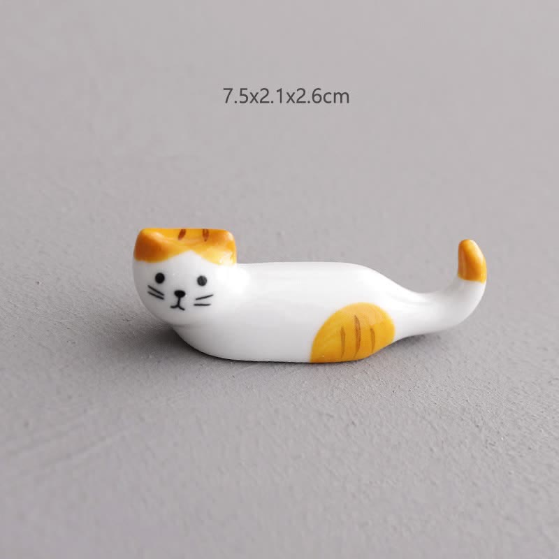 Buddha Stones Keramische eetstokjeshouder met speels kattendesign - Geeloorige krulstaartkat, ca. 7,5 × 2,1 × 2,6 cm - Keramiek - image 1