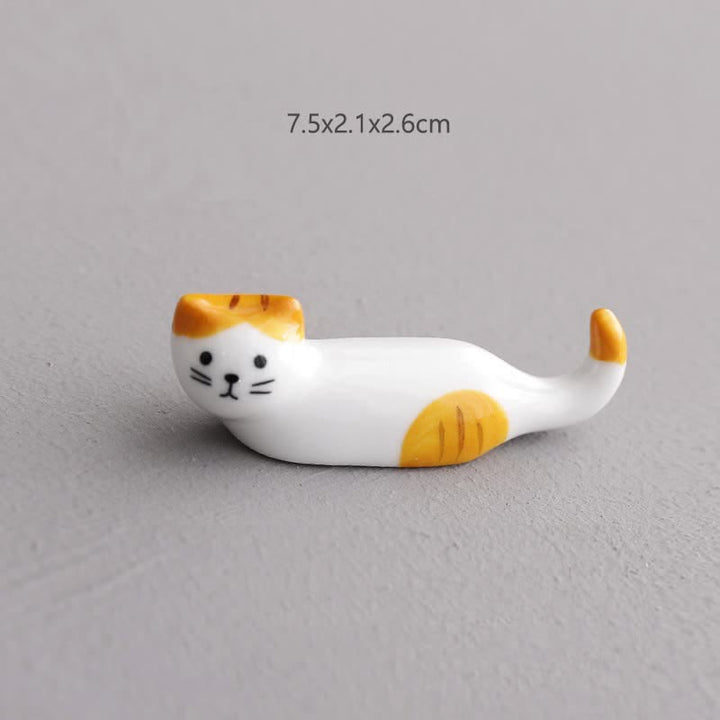 Buddha Stones Keramische eetstokjeshouder met speels kattendesign - Geeloorige krulstaartkat, ca. 7,5 × 2,1 × 2,6 cm - Keramiek - image 1
