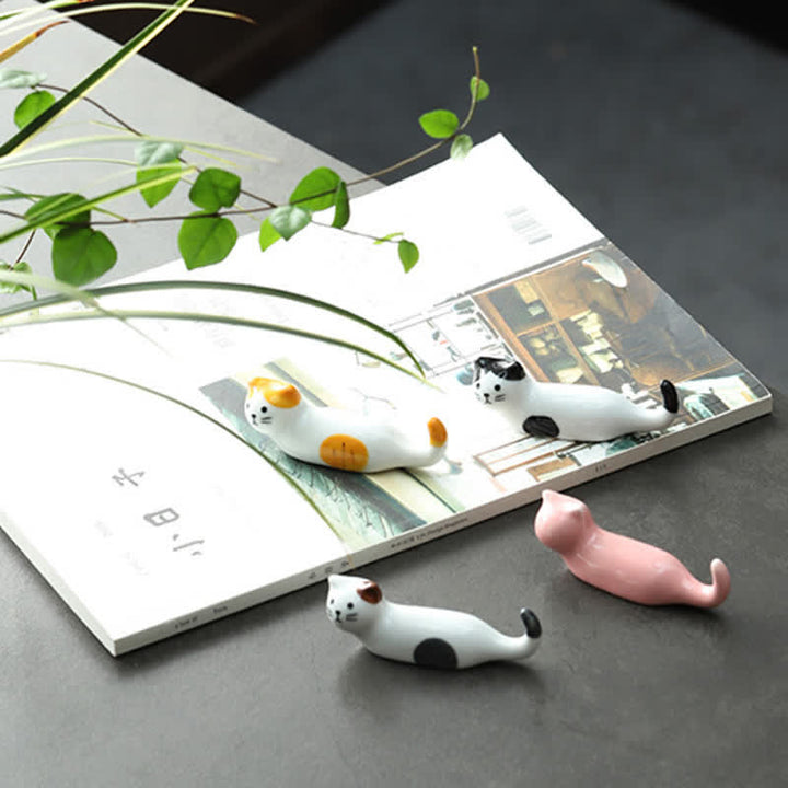 Buddha Stones Keramische eetstokjeshouder met speels kattendesign - image 12