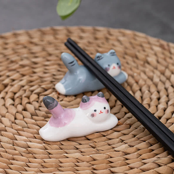 Buddha Stones Keramische eetstokjeshouder met speels kattendesign - image 27