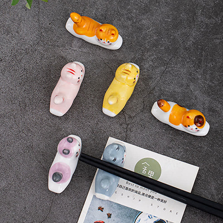 Buddha Stones Keramische eetstokjeshouder met speels kattendesign - image 24