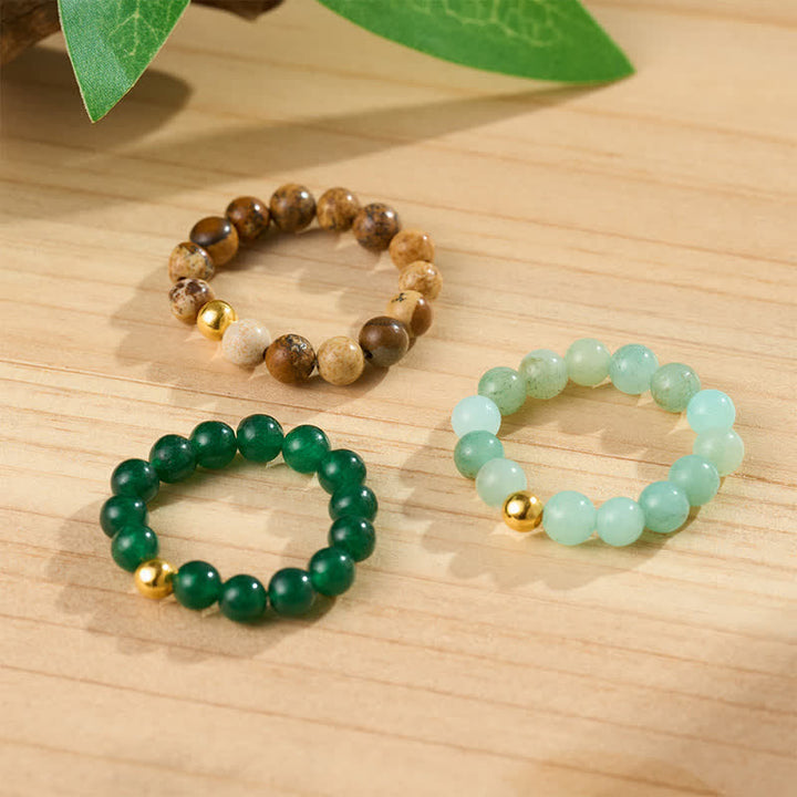Buddha Stones 3 stuks Amazoniet Picture Jaspis Indiase Agaat Relax Ring - image 15