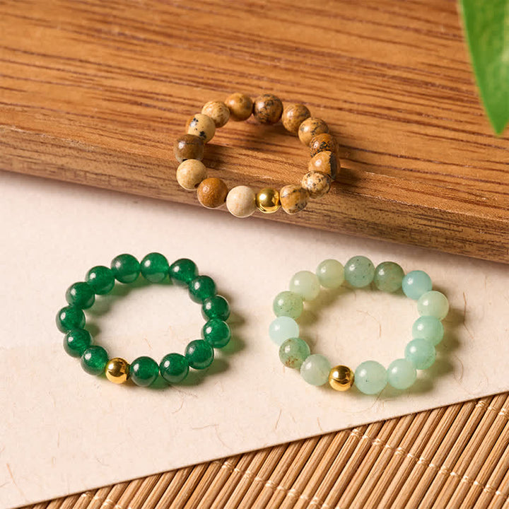 Buddha Stones 3 stuks Amazoniet Picture Jaspis Indiase Agaat Relax Ring - 3 stuks - image 0
