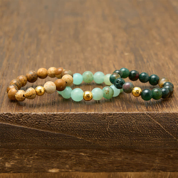 Buddha Stones 3 stuks Amazoniet Picture Jaspis Indiase Agaat Relax Ring - image 16