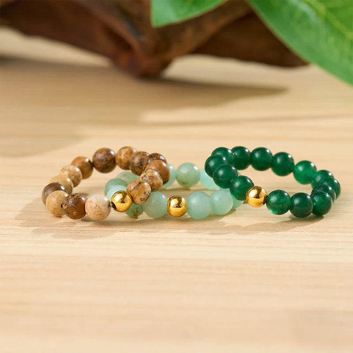 Buddha Stones 3 stuks Amazoniet Picture Jaspis Indiase Agaat Relax Ring - image 17