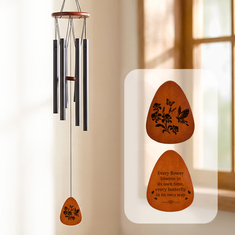 Buddha Stones Transformatie vlinder windgong van hout en aluminium buizen - Bloemvlinder - image 0